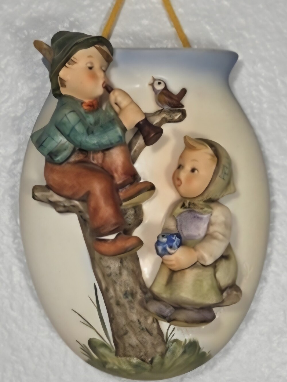 Vintage Hummel 1958 360/A Cream Wall Plaque with Boy, Girl & Bird
